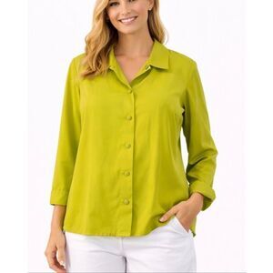 Tess Dress Vintage 100% silk neon yellow button down blouse 16